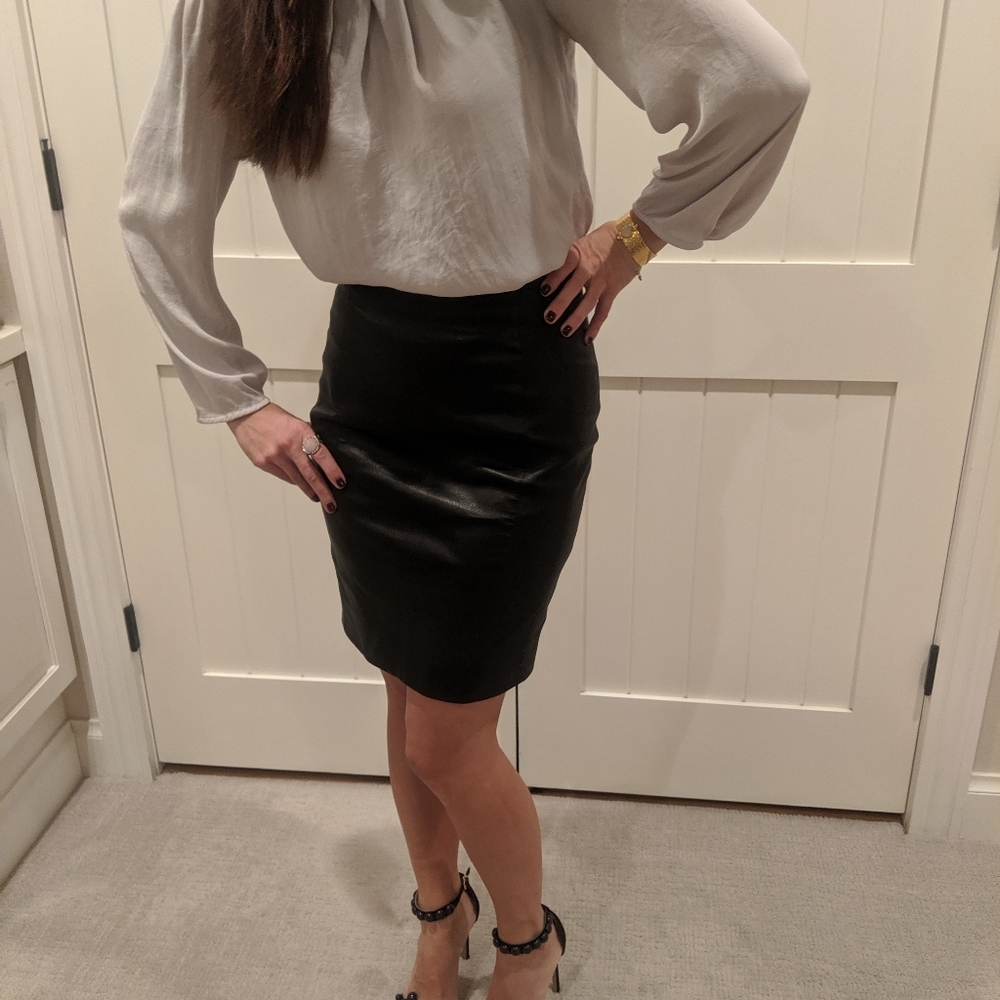 Black Leather Prada Pencil Skirt